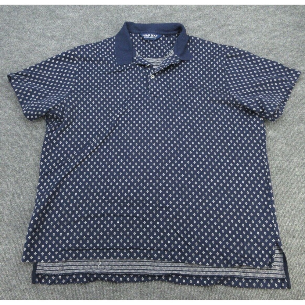 Polo Golf Ralph Lauren Mens Polo Shirt Regular Navy Blue Diamond Print XL